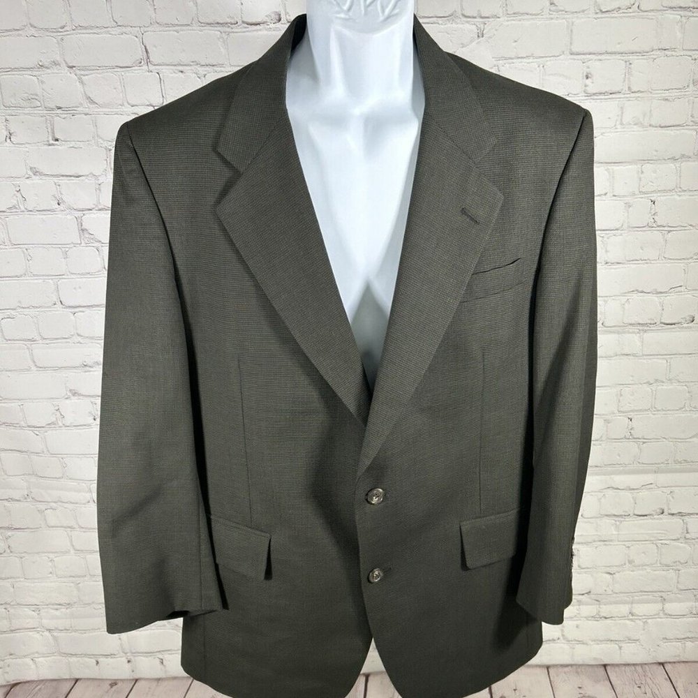 VTG Jos A Bank Business Express 100% Wool Green/Blue Check Blazer Jacket 43R